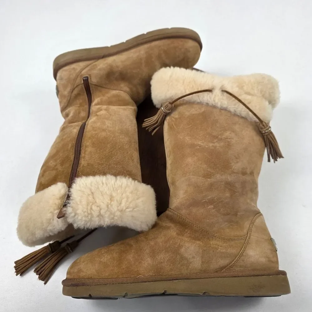 UGG Australia Plumdale Winter Boots Womens Sz 10 EU‎ 41 Brown Leather Sheespkin